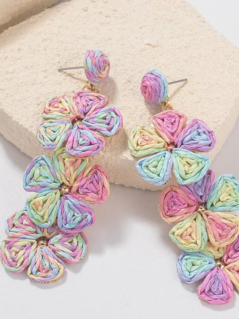 Boho Flower Earrings Statement Raffia Dangle Earrings Summer Beach Vacation